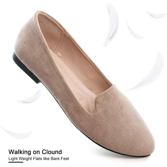 Women's Comfortable Round Toe Khaki Flats Fashion Ballet Dressy Loafers Shoes - Picture 5 of 6